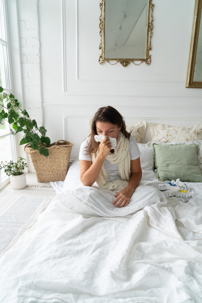 Sick Woman in Bed